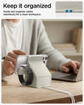 AMP09173 - Magsafe Duo Charger Stand (Mag Fit) in Dune Beige showing the guide and organized cables seamlessly for a clean workspace. 