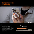 AFA11340 - MagSafe Card Holder Valentinus | 3 Cards (Mag Fit+) in Metallic Orange showing the compatible with O-Mag ring, add more utility with the magfit+ring, attach the o-mag ring directly on you wallet