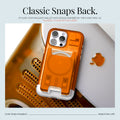 AFA08574 - MagSafe Card Holder Classic C1 (MagFit) in Tangerine showing the classic snap back, stylize your magsafe wallet with design inspired by the iconic images