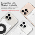 AFA08888 - Ultra Hybrid MagFit+ Wallet (MagFit) in Crystal Clear showing its compatibility with Magsafe products. Works with MagSafe compatible iPhone and MagSafe cases