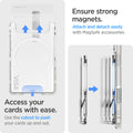AFA08888 - Ultra Hybrid MagFit+ Wallet (MagFit) in Crystal Clear showing the ensuring strong magnets. Attach and detach easily with MagSafe accessories. Access your cards with ease. Use the cutouts to push your cards up and out