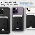 AFA05760 - MagSafe 3 Cards Holder Valentinus (MagFit) in black showing the compatible with magsafe prodcuts, works seamlessly with iphone 12 series or newer and other magsafe cases