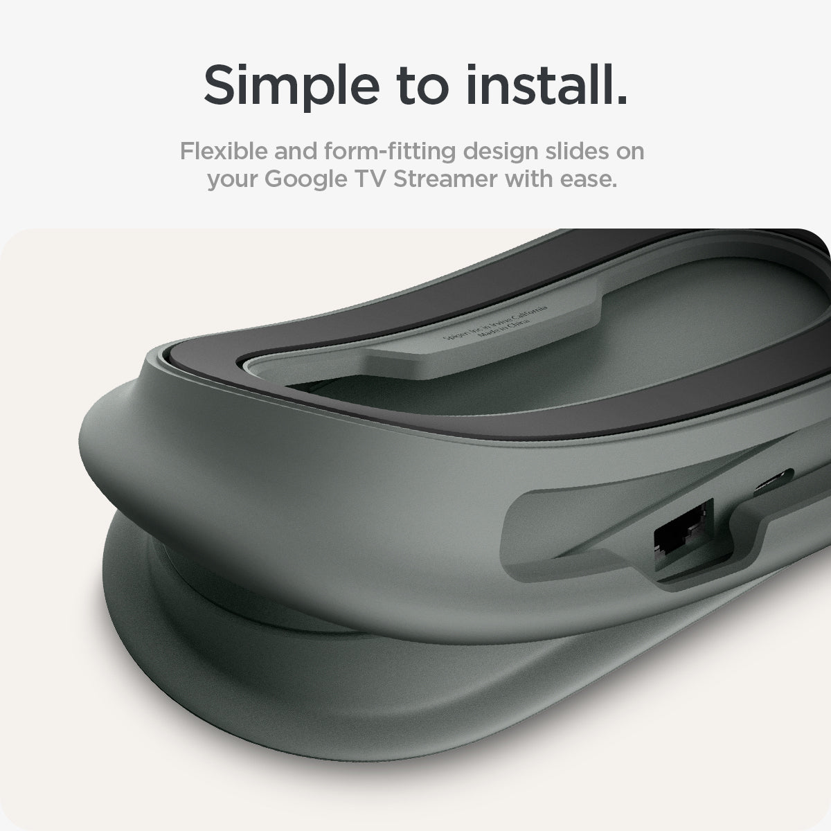 ACS08450 - Google TV Streamer Mount (4K) Silicone Fit in Hazel showing simple to install. Flexible and form-fitting design slides on your Google TV Streamer with ease