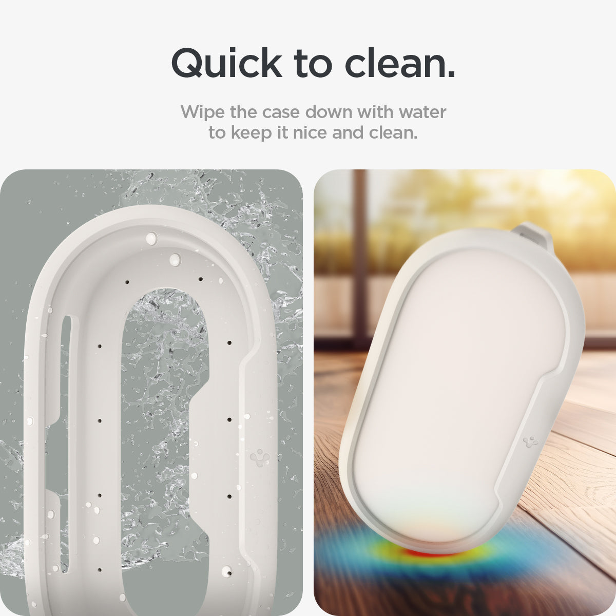 ACS07974 - Google TV Streamer Mount (4K) Silicone Fit in Porcelain showing the quick to clean. Wipe the case down with water to keep it nice and clean