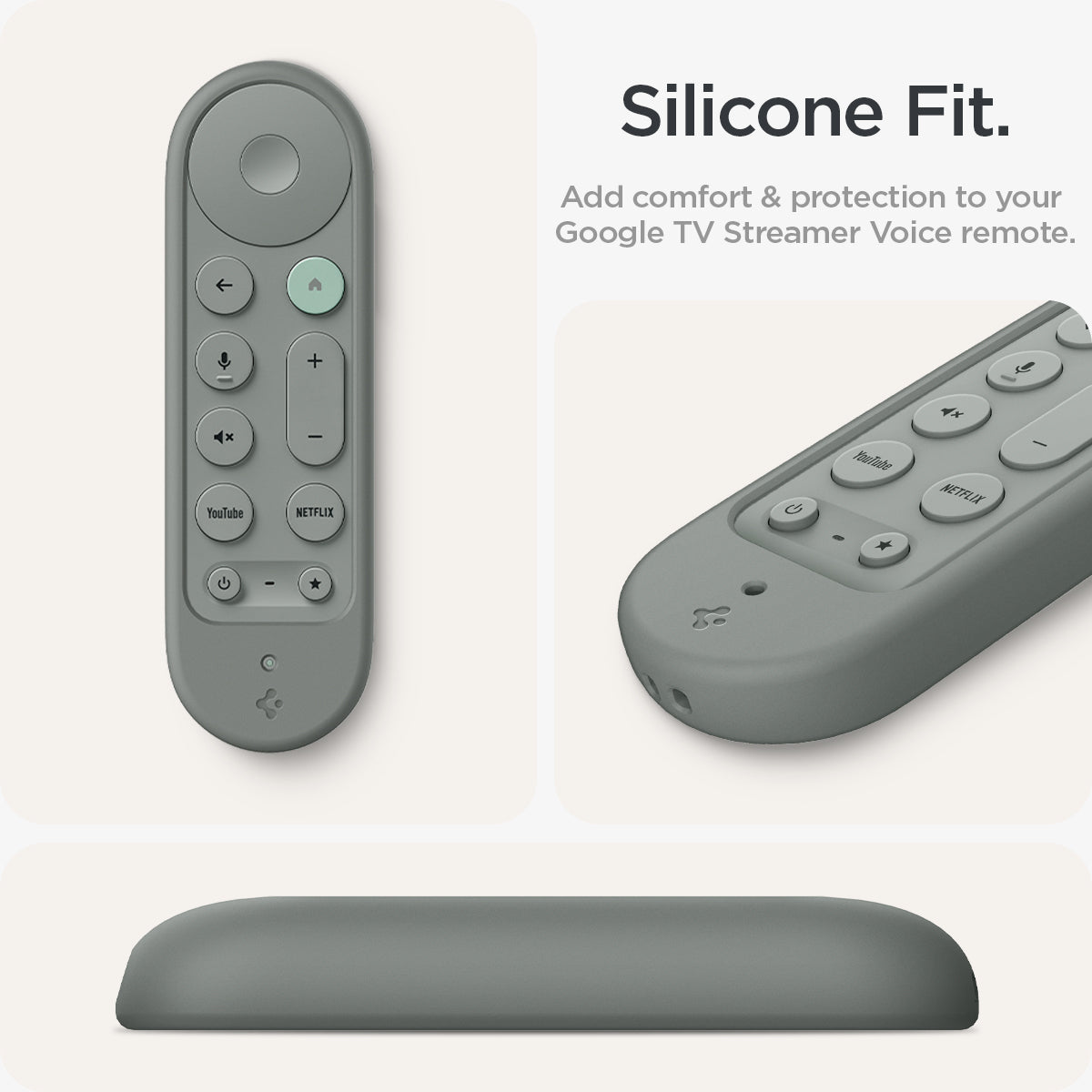 ACS08451 - Google TV Streamer Silicone Fit Voice Remote in Hazel showing the silicone fit. Add comfort and protection to your Google TV Streamer Voice remote