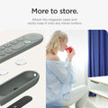 ACS08451 - Google TV Streamer Silicone Fit Voice Remote in Hazel showing the easy attachment. Attach the magnetic plate and easily snap it onto any metal surface