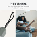 ACS08451 - Google TV Streamer Silicone Fit Voice Remote in Hazel showing how keeping your remote within arm's reach with the adjustable lanyard