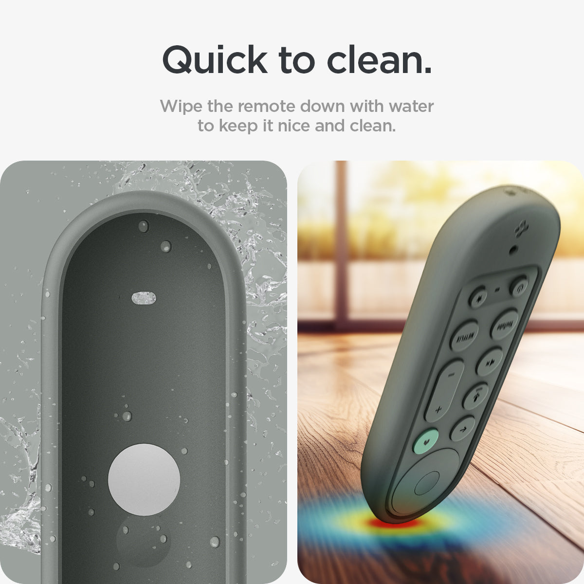 ACS08451 - Google TV Streamer Silicone Fit Voice Remote in Hazel showing the quick to clean