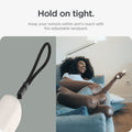 ACS07975 - Google TV Streamer Silicone Fit Voice Remote in Porcelain showing how keeping your remote within arm's reach with the adjustable lanyard
