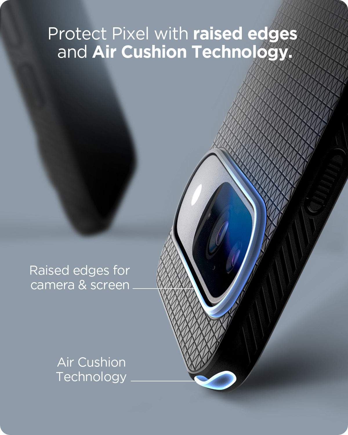 ACS07682 - Pixel 9 Pro Case Liquid Air in Matte Black  protect pixel with raised edges and Air cushion technology. Raised edges for camera and screen. Air cushion technology. 