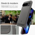 ACS07783 - Pixel 9 Pro Case Rugged Armor in Marble Gray sleek and modern carbon accent hinted with unique modern pattern along the profile.