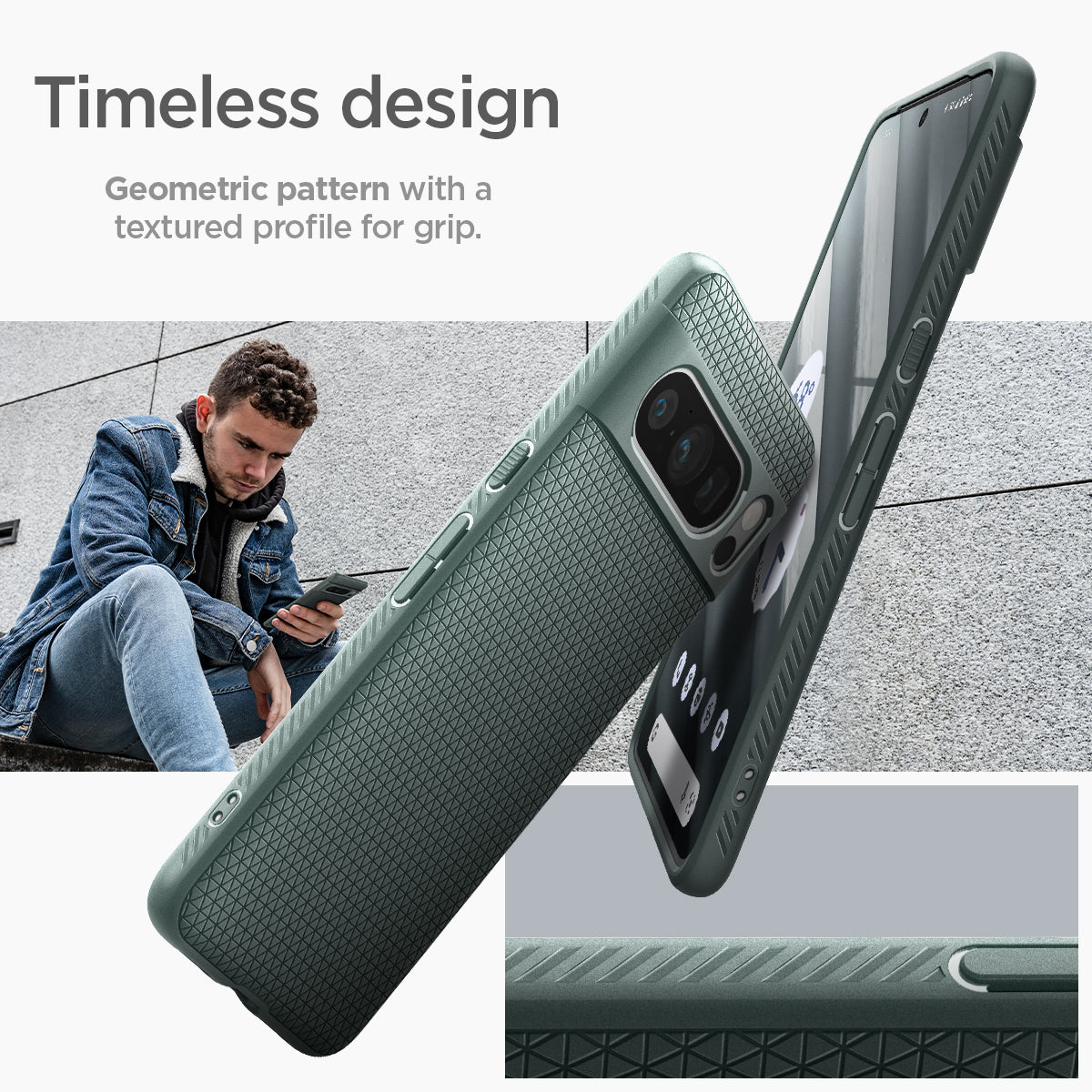 ACS06313 - Pixel 8 Pro Case Liquid Air in Abyss Green timeless design. geometric pattern with a textured profile for grip.