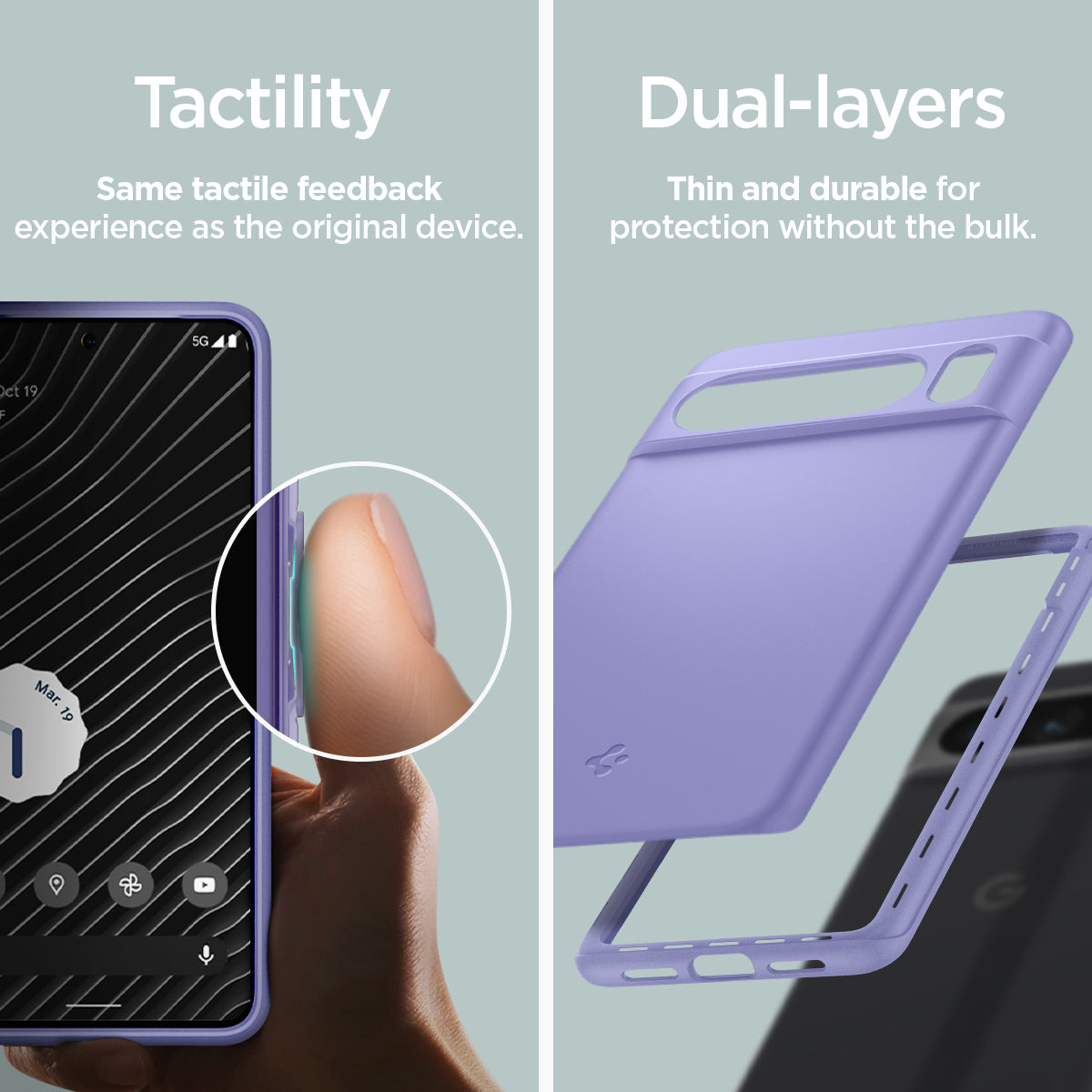 ACS06329 - Pixel 8 Pro Case Thin Fit in awesome violet tactility same tactile feedback experience as the original device. Dual layers thin and durable for protection without the bulk.