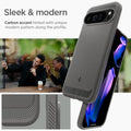 ACS07784 - Pixel 9 Pro XL Case Rugged Armor in Marble Gray sleek and modern carbon accent hinted with unique modern pattern along the profile.