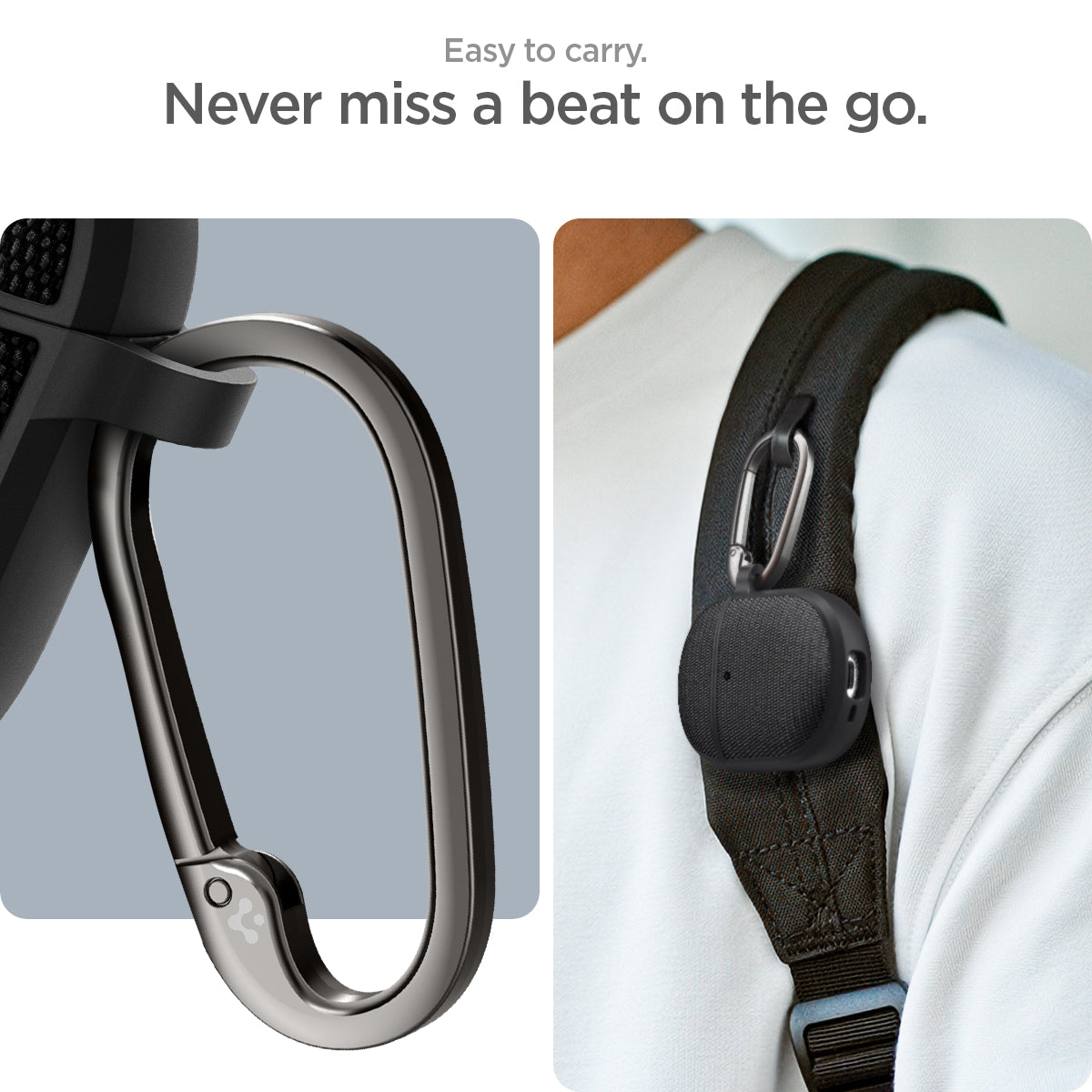 ACS07605 - Pixel Buds Pro 2 Series Case Classic Fit in black showing the easy to carry. Never miss a beat on the go