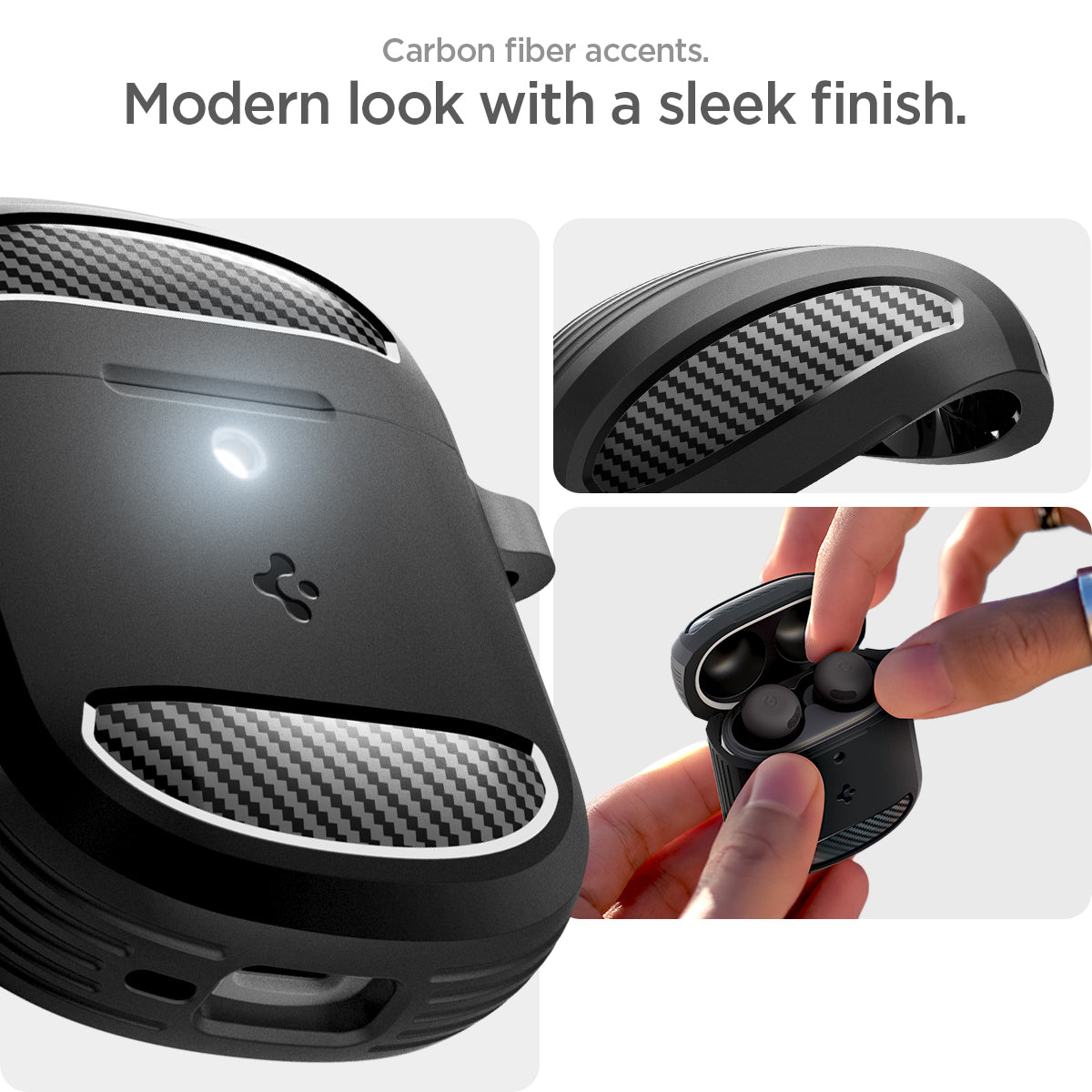 ACS07604 - Pixel Buds Pro 2 Case Rugged Armor in Matte Black carbon fiber accents. modern look with a sleek finish.