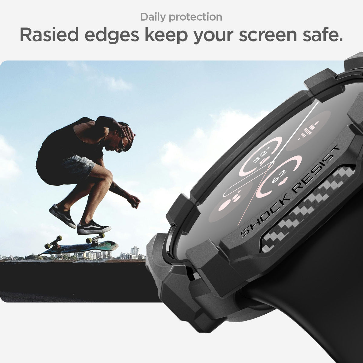 ACS07555 - Pixel Watch 3 (41mm) Rugged Armor in Matte Black  daily protection. Rasied edges keep your screen safe.