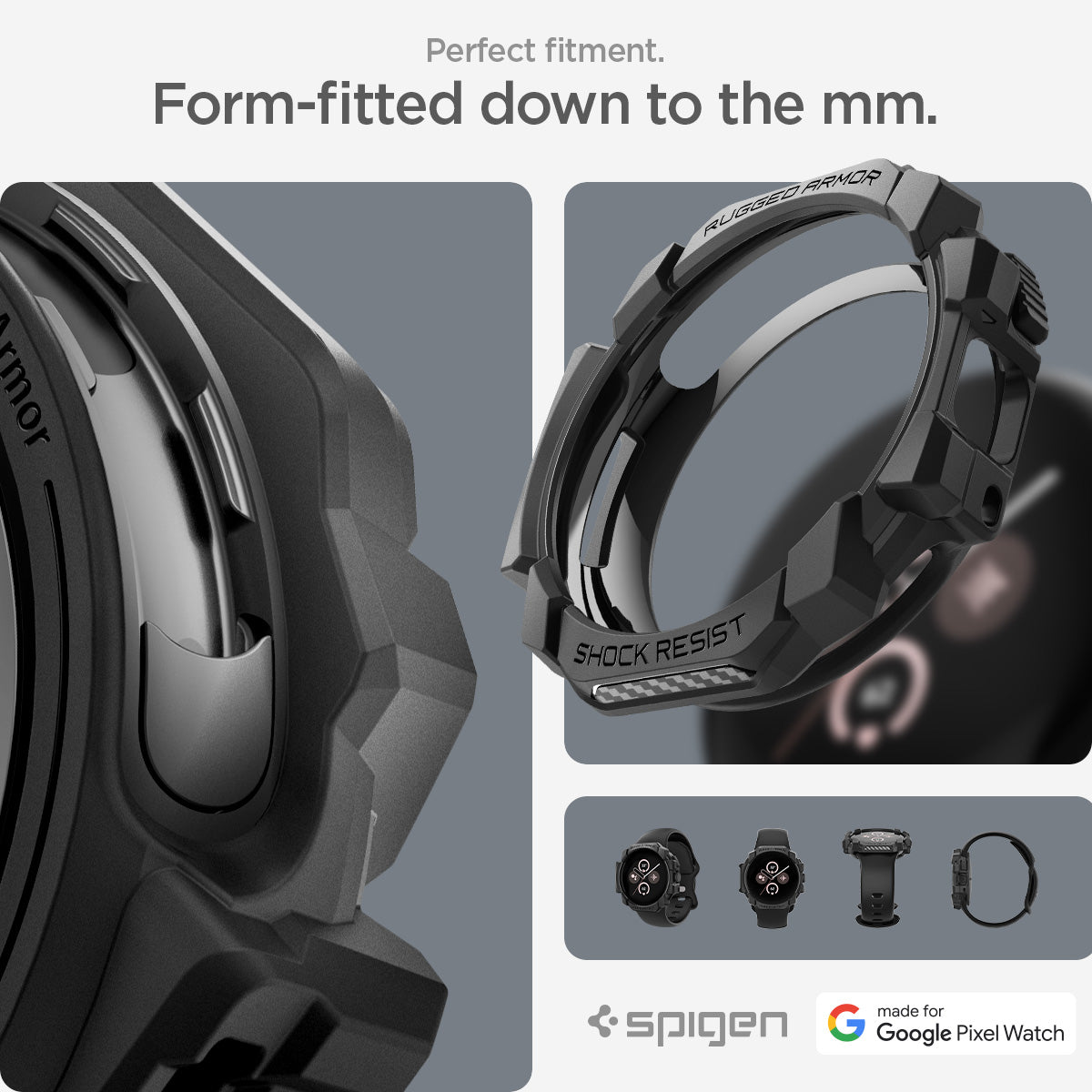 ACS07555 - Pixel Watch 3 (41mm) Rugged Armor in Matte Black  perfect fitment. form-fitted down to the mm.