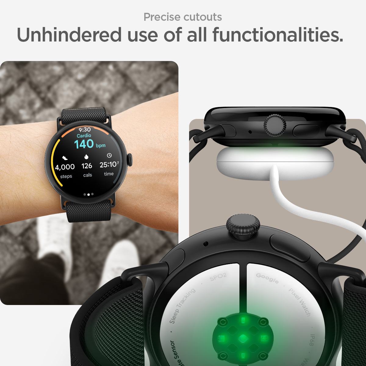 AMP07601 - Pixel Watch 3 (45mm) Case Lite Fit in Black precise cutouts. unhindered use of all functionalities.