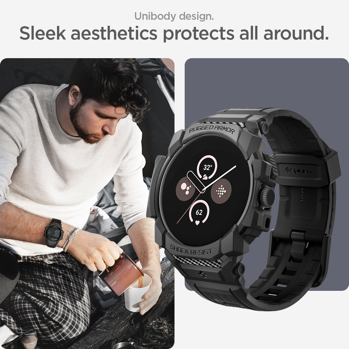 ACS07599 - Pixel Watch 3 (45mm) Case Rugged Armor Pro in Black unibody design. sleek aesthetics protects all around.