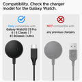 AMP05302 - Galaxy Watch Night Stand S353 in black showing the compatibility. Only compatible with Galaxy Watch 5 | 5 Pro | 6 |6 Classic | 7 | 8 | 8 classic | Ultra and Not compatible with any previous chargers