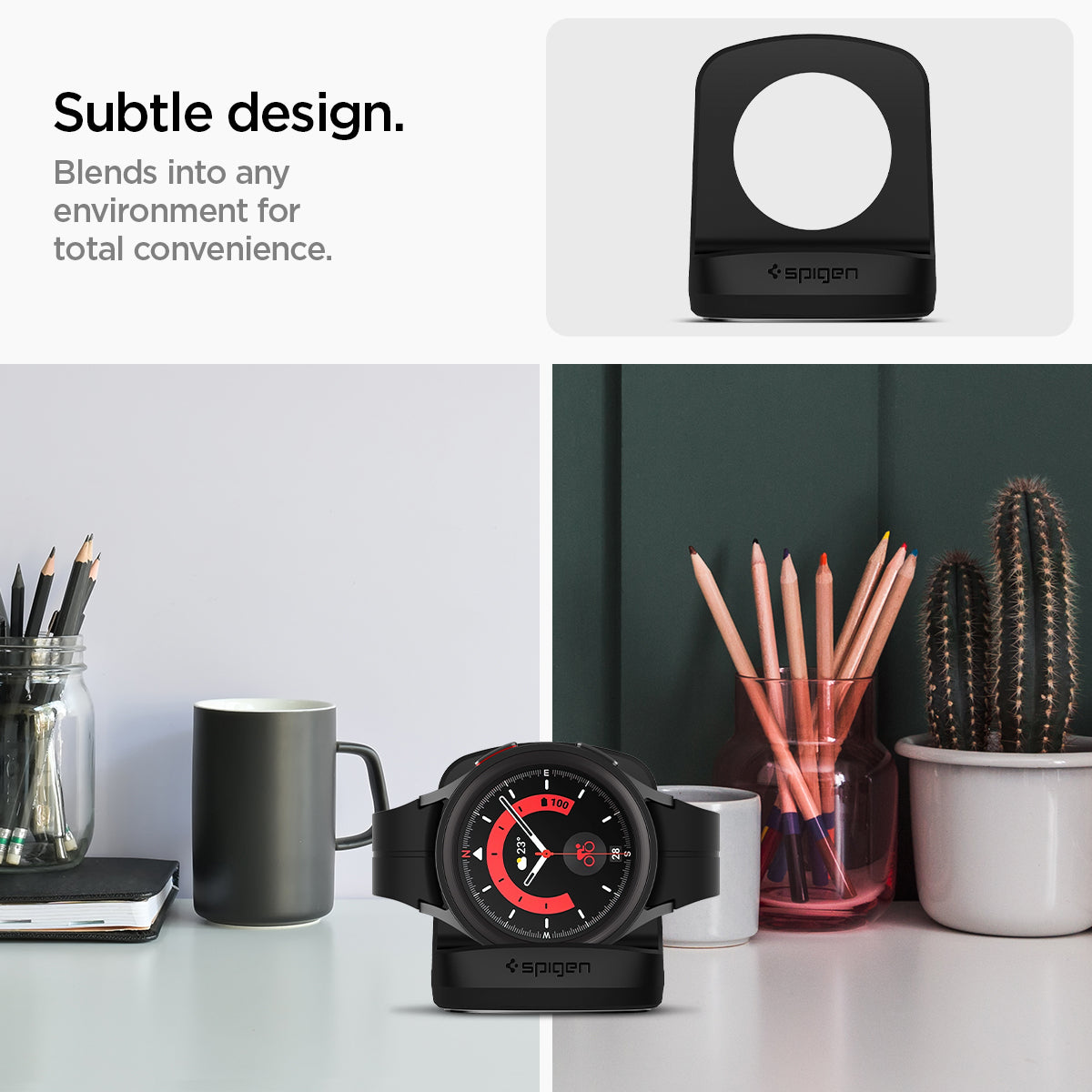 AMP05302 - Galaxy Watch Night Stand S353 in black showing the subtle design. Blends into any environment for total convenience