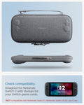 AGP10197 - Nintendo Switch 2 Klasden Pouch 2 in Charcoal Gray showing the compatibility. Designed for Nintendo Switch 2 with storage for your Switch game cards. Not compatible with Nintendo Switch 1, Nintendo Switch OLED Joy-Cons. 