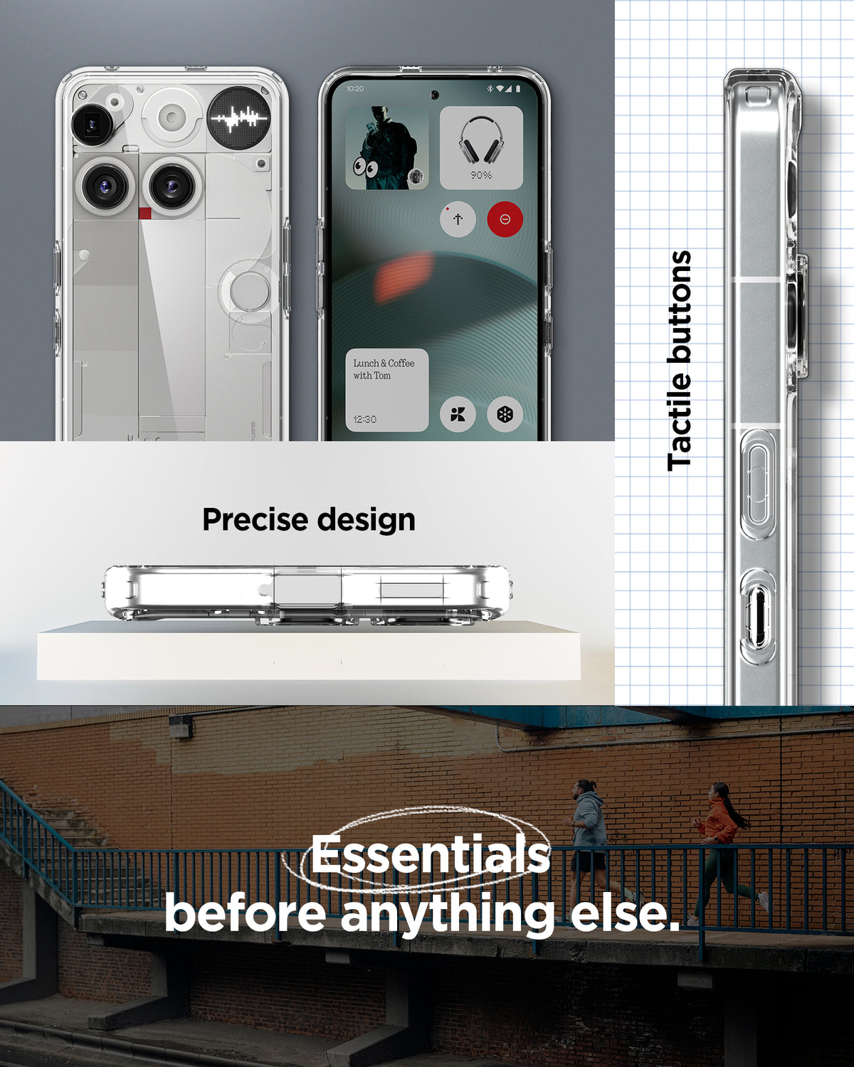 ACS08567 - Nothing Phone (3) Case Ultra Hybrid in Crystal Clear showing the precise design. Tactile buttons