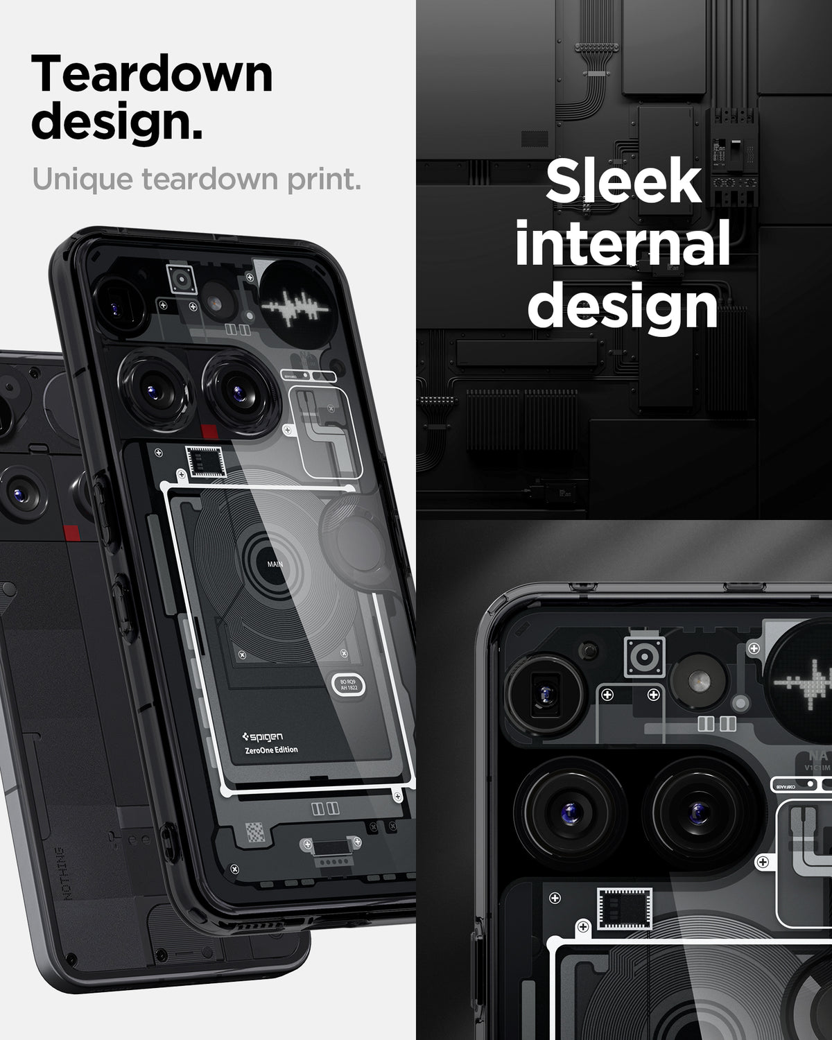 ACS08568 - Nothing Phone 3 Ultra Hybrid Zero One showing the teardown design. Unique teardown print. Sleek internal design