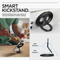 AMP08822 - O-Mag Magnetic Phone Holder (MagFit) OM102 in Black showing the smart kickstand. Built-In kickstand props your phone up for easy horizontal or vertical viewing. 360 degrees rotation and 180 degrees rotation