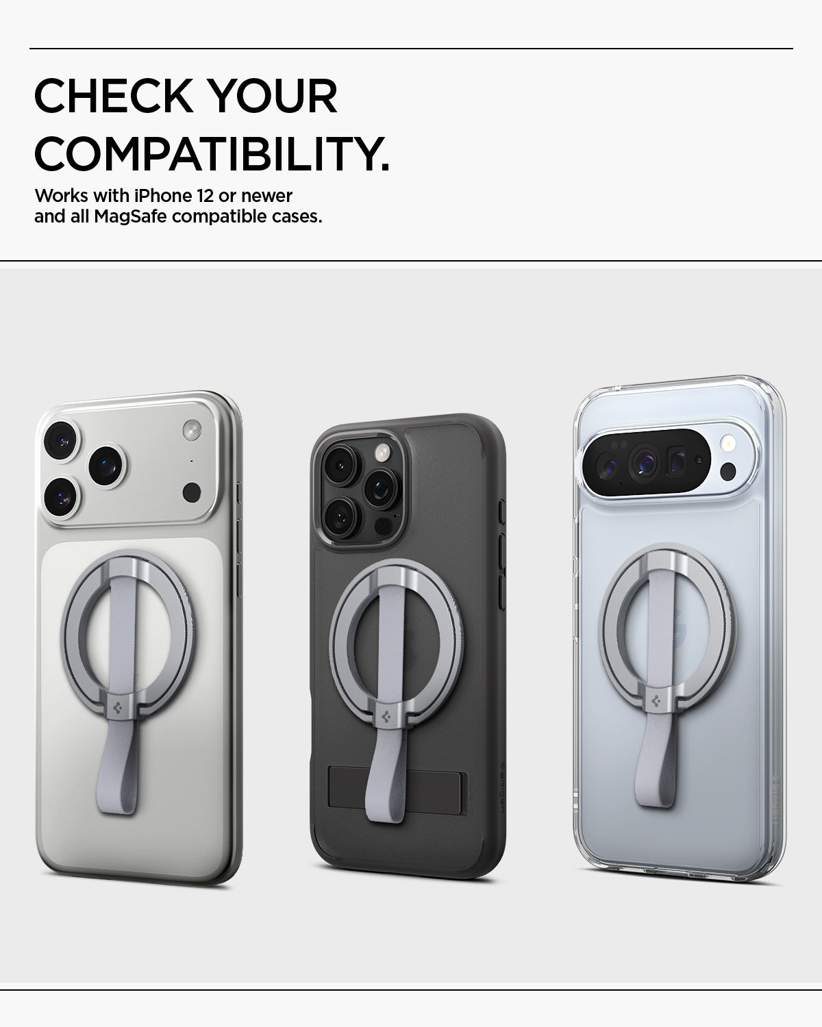 AMP10193 - O-Mag Magnetic Phone Holder (MagFit) | OM103 in Silver check your compatibility. works with iPhone 12 or newer and all magsafe compatible cases