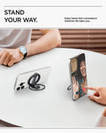 AMP08551 - O-Mag Magnetic Phone Holder (MagFit) | OM103 in Black showing stand your way. enjoy hands free convenience wherever life takes you