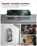 AMP10195 - O-Mag Slim Dual pop (MagFit) in Marble Gray showing the Magnetic Versatility Anywhere. Easy Tap! Stick it to your fridge, gym equipment, or any metal surface effortlessly