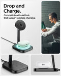 ACH08937 - ArcField™ Magnetic Wireless Charger Stand | PF2402 (MagFit) in Black showing the drop and charge. Compatible with AirPods that support wireless charging