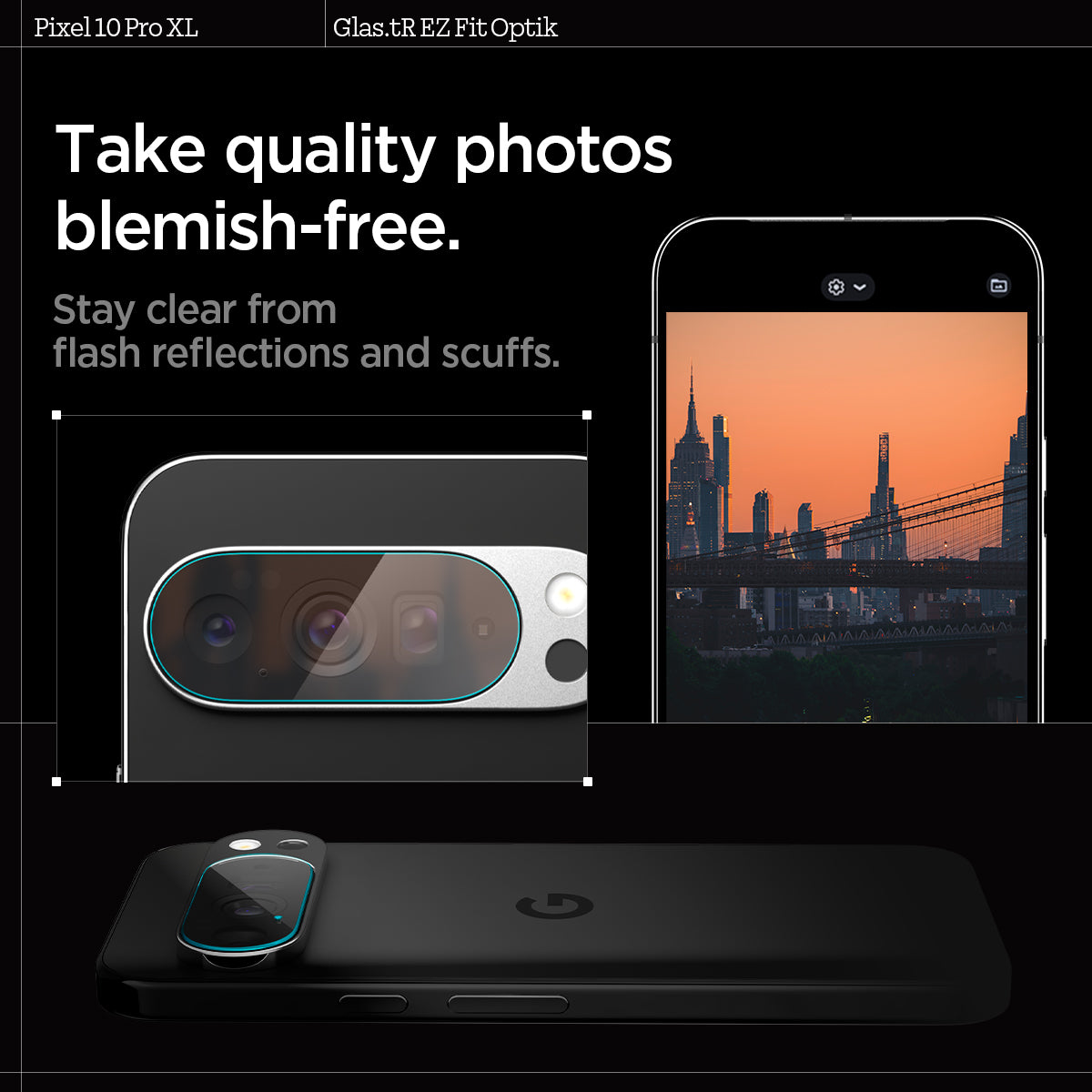 AGL09663 - Pixel 10 Pro XL Optik EZ Fit Lens Protector stay clear from flash reflections and scuffs. take quality photos blemish free.