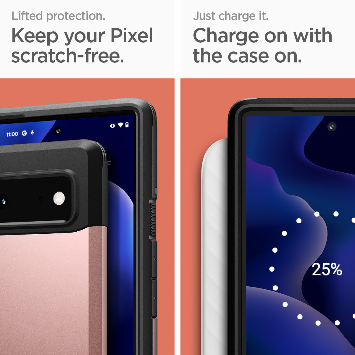 ACS03444 - Pixel 6 Case Tough Armor in rose gold  keep your pixel scratch free. just charge it. charge on the case on.