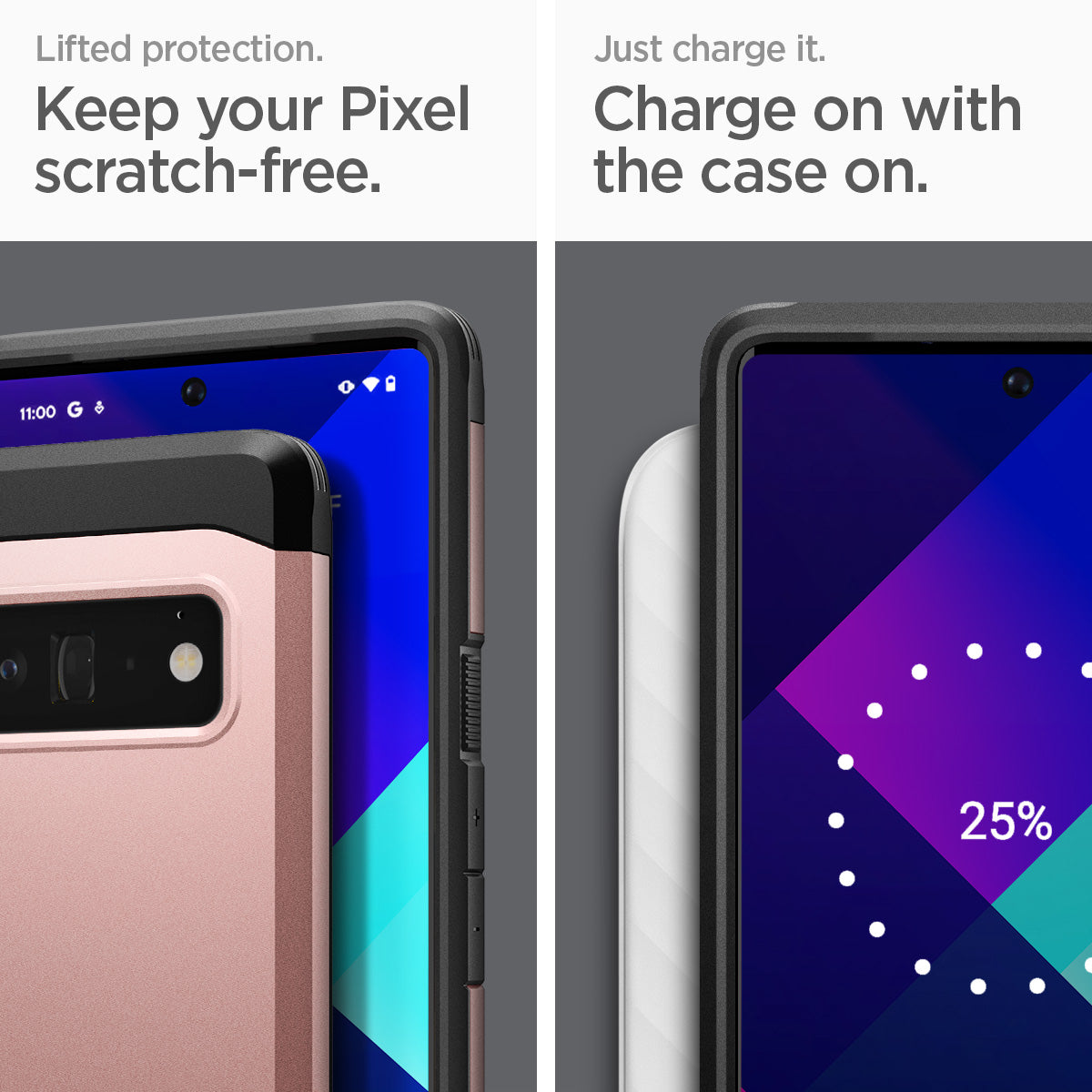 ACS03463 - Pixel 6 Pro Case Tough Armor in rose gold  keep your pixel scratch free. just charge it. charge on the case on.