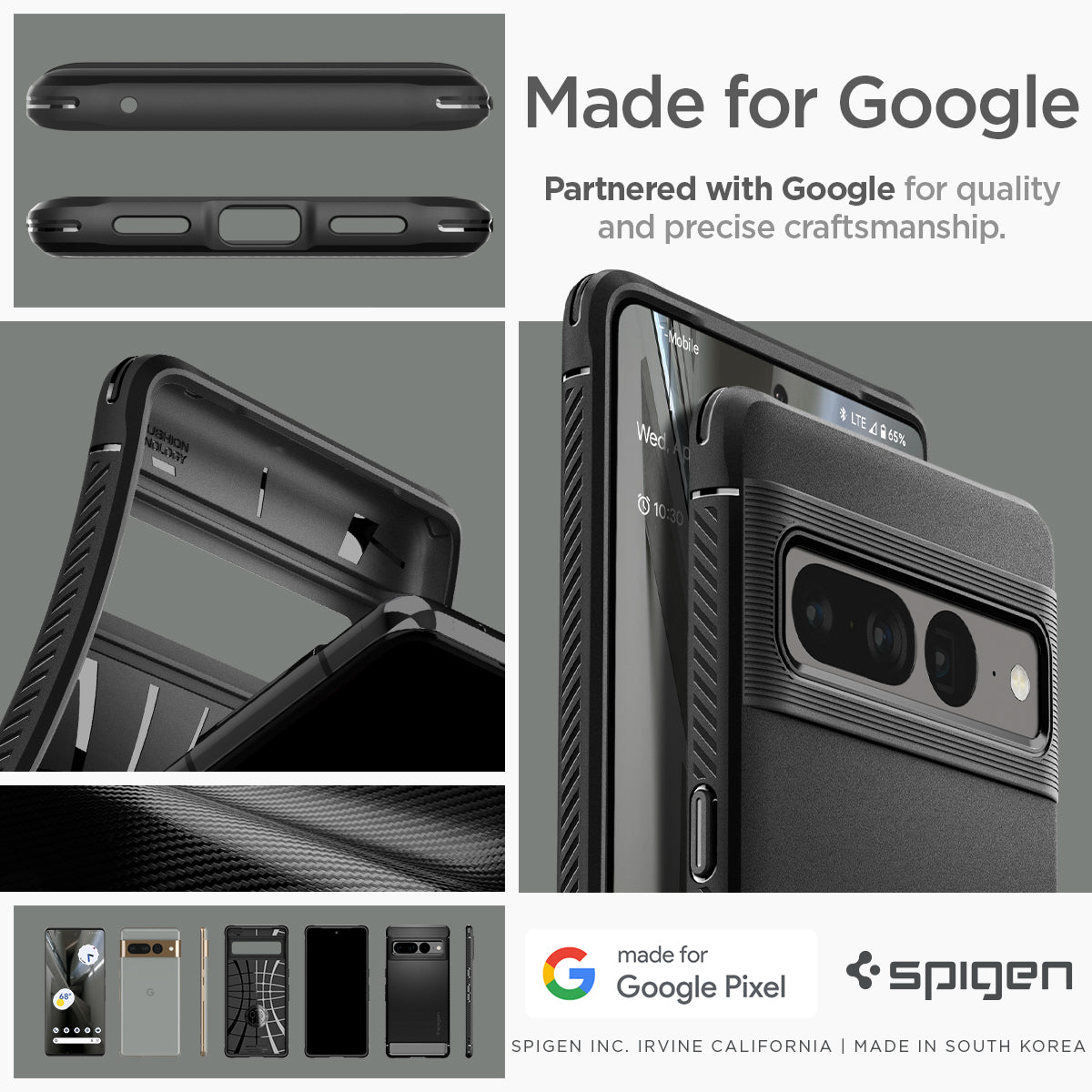 ACS04725 - Pixel 7 Pro Case Rugged Armor in matte black made for google partnered with google for quality and precise craftsmanship.
