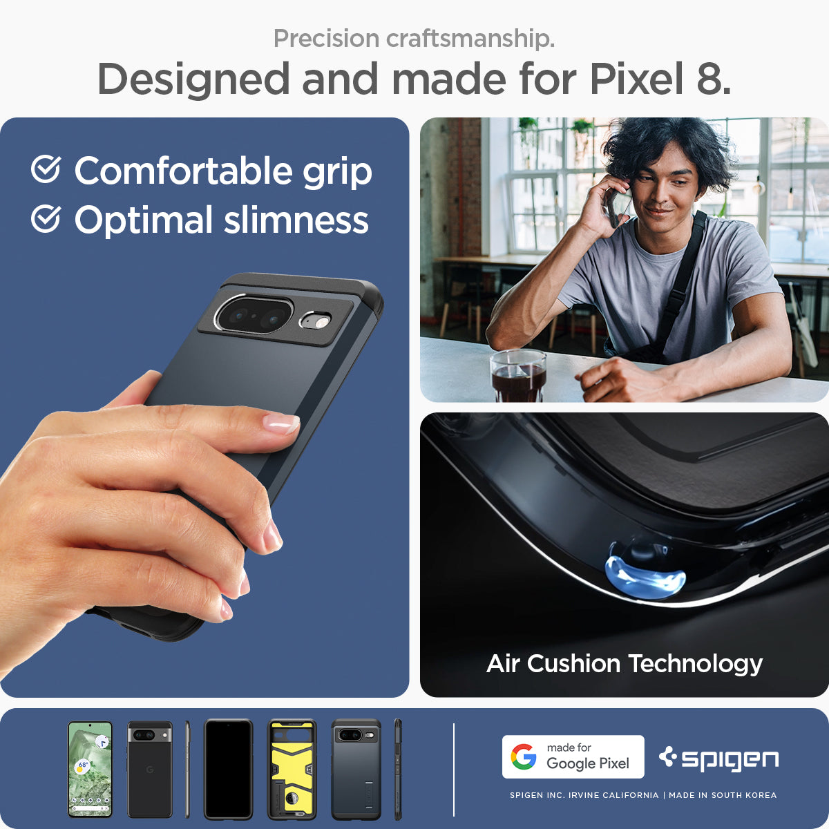 ACS06283 - Pixel 8 Case Tough Armor in metal slate precision craftsmanship. designed and made for pixel 8. comfortable grip optimal slimness.