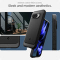 ACS09041 - Pixel 9a Case Rugged Armor (MagFit) in black showing the distinct carbon fiber accents in design