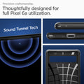 ACS04476 - Pixel 6a Case Rugged Armor in black precision craftsmanship. Thoughtfully designed for full Pixel 6a utilization. Sound tunnel tech.