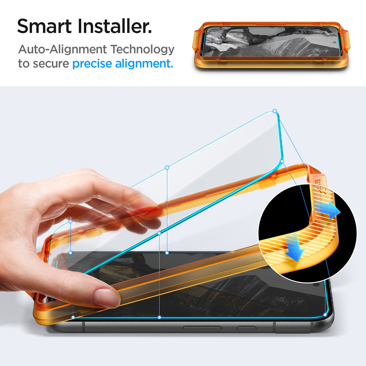 AGL07464 - Pixel 8a Alignmaster in Clear smart installer auto alignment technology to secure precise alignment.