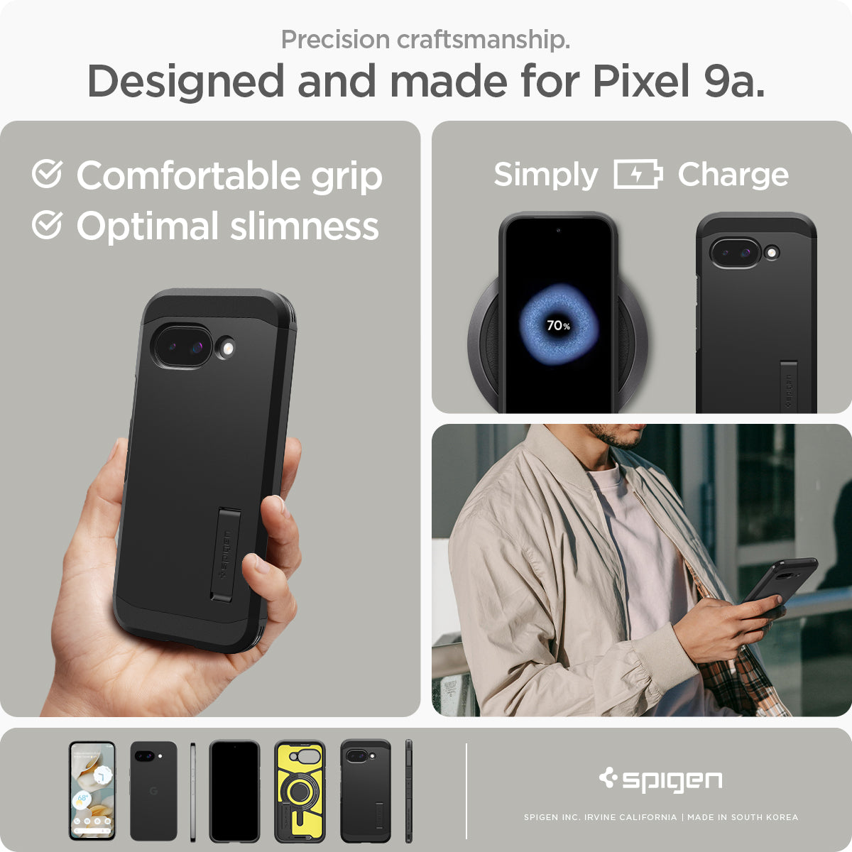 ACS09046 - Pixel 9a Case Tough Armor AI (MagFit) in Black showing the precision craftsmanship. Comfortable and optimal slimness