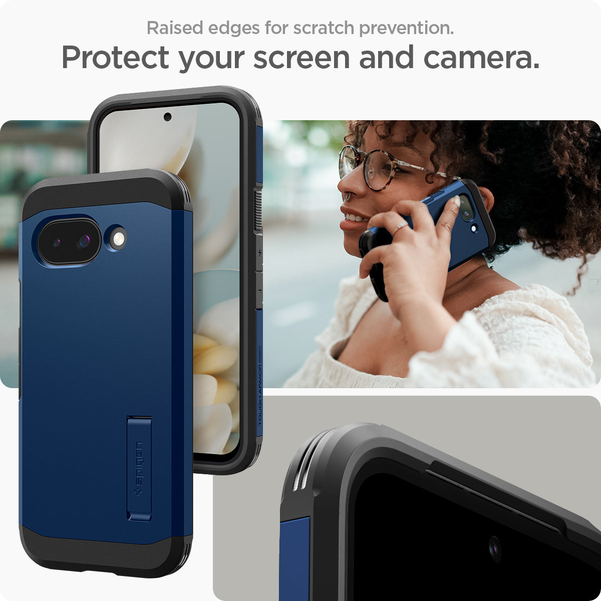 ACS09047 - Pixel 9a Case Tough Armor AI (MagFit) in Navy Blue showing the raised edges for scratch prevention. Protect your screen and camera