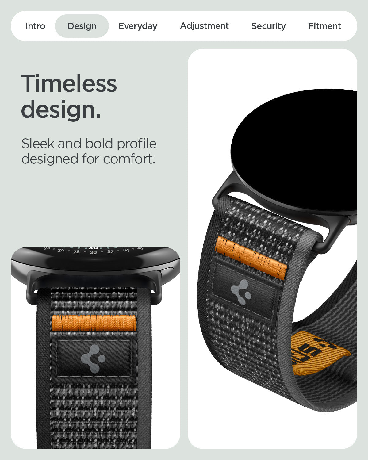 AMP11751 - Pixel Watch 5 (41mm)  Athlex Air Active Black Orange close-up view highlighting the woven texture, durable construction, and premium finish.