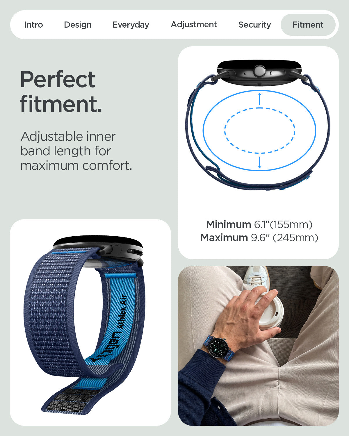 AMP11748 - Pixel Watch 5 (45mm)  Athlex Air Active Navy Blue adjustable design accommodates a wide range of wrist sizes for a customized fit.