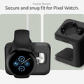 AMP073933 - Pixel Watch Stand Black S355 showing the precise fitment. Secure and snug fit for Pixel Watch