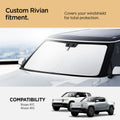 ACP09093 - R1S (2022-2025) Rivian CryoShade RO260 in Black showing the custom Rivian fitment. Covers your windshield for total protection. Compatible with Rivian R1T, and Rivian R1S