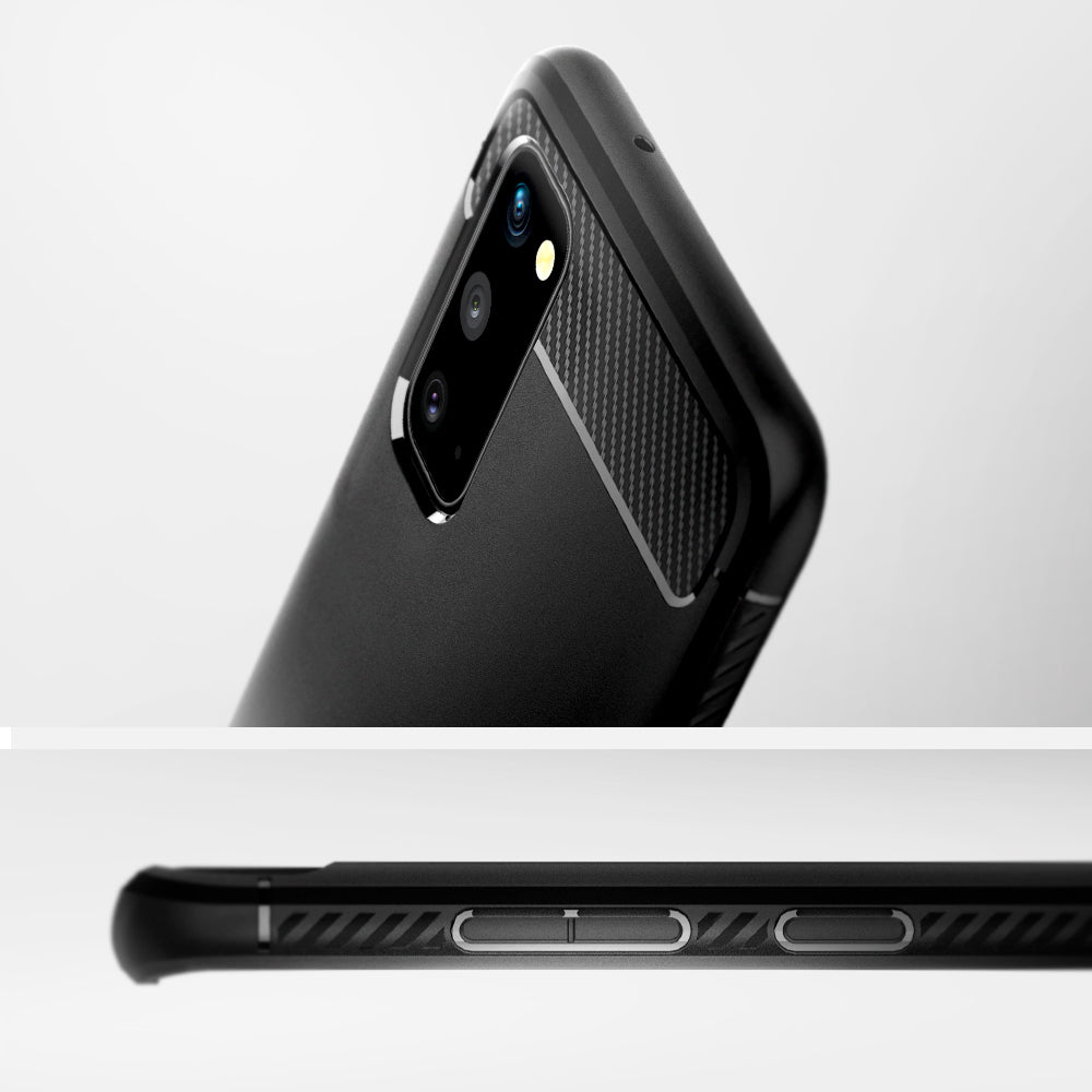 ACS00790 - Galaxy S20 Rugged Armor Case in black showing side and back.