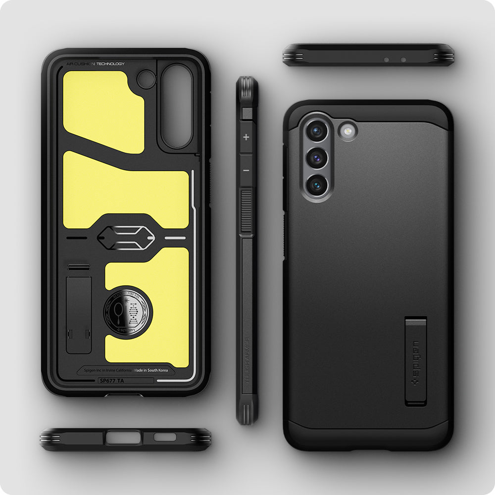 ACS02425 - Galaxy S21 Tough Armor Case in black  showing back and front of phone case.